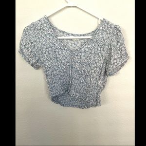 Aeropostale Light Blue and White Floral Crop Top - Medium